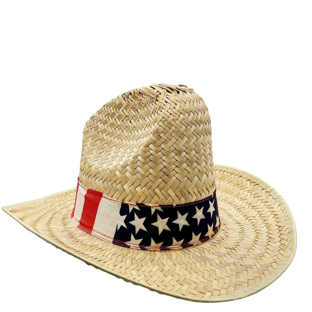 USA Patriotic America Western Stars and Stripes Straw Cowboy Hat Unbranded